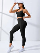 Conjunto de Yoga Sem Costura Feminino 2 Peças | Legging + Top Esportivo