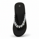 Sandália plataforma rhinestone preta top-down fundo branco